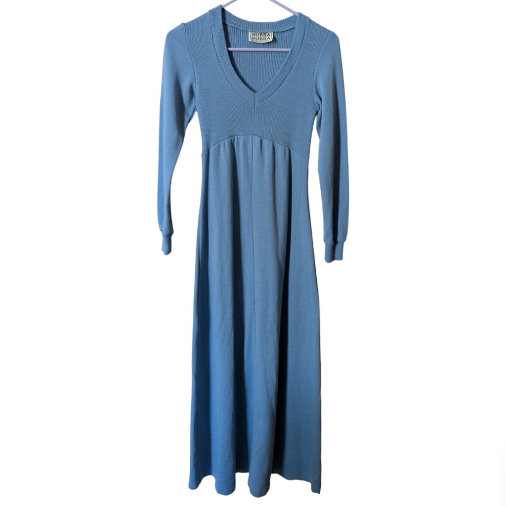 Vintage 70's Hubba Hubba Women's 7/8 Cerulean Blue Long-Sleeve Maxi Knit Dress